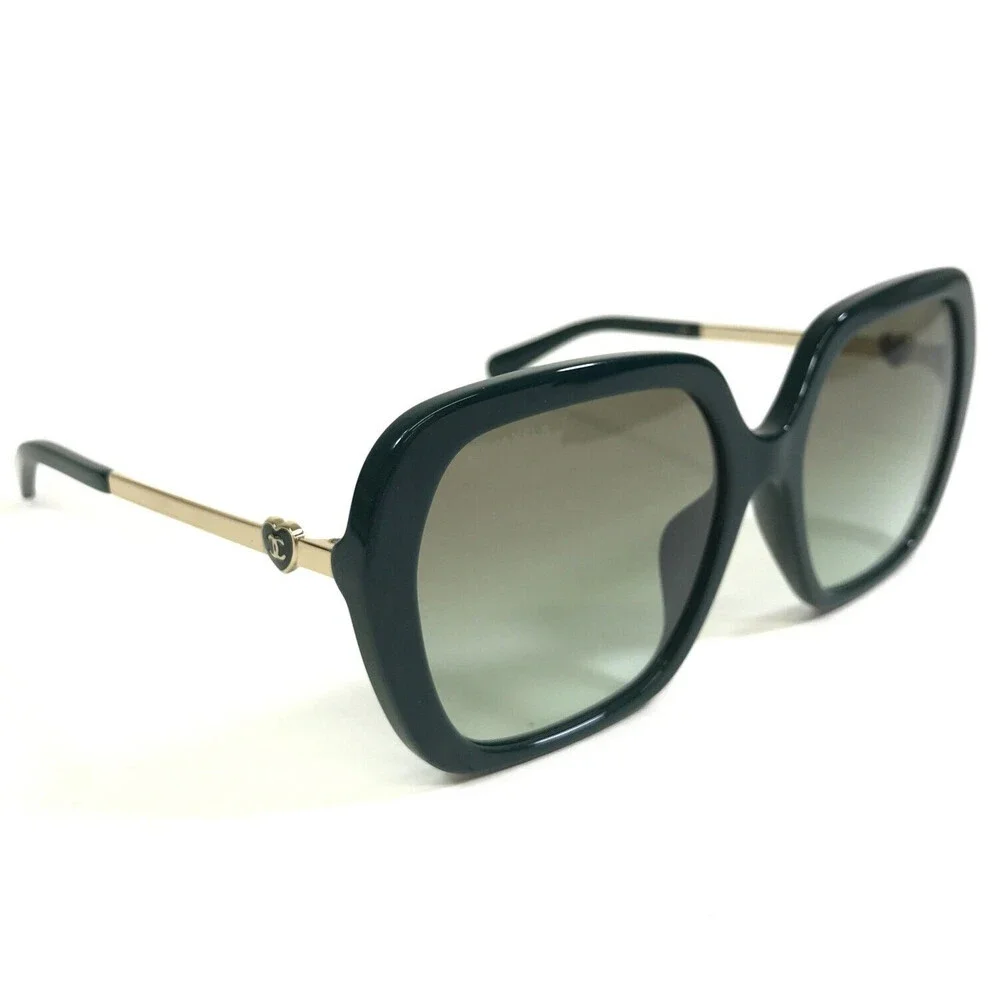 CHANEL Sunglasses 5521-A c.1459/S3 Oversized Polished Green Gold Hearts Hexagon